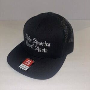 Richardson Black Gothic MAGA Hat Flat Bill Trucker Mesh Elon Musk Style Snapback